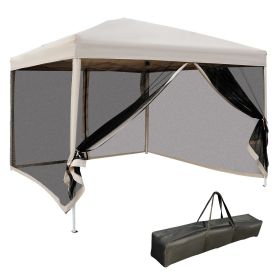 Outsunny 10x10 Pop Up Canopy Tent, Mesh Sidewalls, Adjustable Height, Carry Bag Included - Garden Patio Shade, Easy Setup