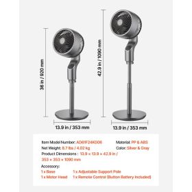 9-Inch Pedestal Fan, 80° Oscillating Standing Floor Fan With Quite DC Motor, Remote Control, 9 Speeds & 4 Smart Modes, 24H Timer, Adjustable Heig