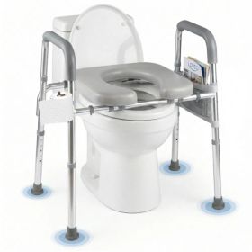 Adjustable Raised Toilet Seat (25.5"-28" Width X 27"-31" Height), 300LBS Capacity With Armrests & Storage Pouch (Option: defaulttitle)