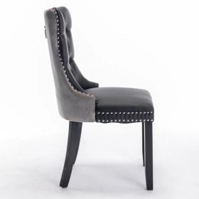 Furniture,Modern, High-end Tufted Solid Wood Contemporary PU And Velvet Upholstered Dining Chair With Wood Legs Nailhead Trim 2-Pcs Set, Black&Gr (Option: defaulttitle)