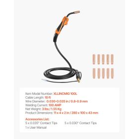100A MIG Welding Gun With 10FT Cable, Replacement For Lincoln Magnum 100L (K530-5) - With 11PCS Mig Welding Contact Tips (Option: Black)