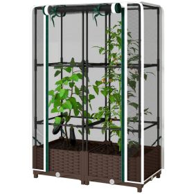 Raised Garden Bed with Trellis, 46.5" Tomato Cage with Crop Cage, Self Watering Planter Box with Drainage Holes, White (Option: White-440x440x190 mm)