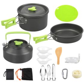16Pcs Camping Cooking Ware Set Camping Stove Cookware Kit Aluminum Pot Pan Kettle Set With Bowls Knife Fork Spoon Carabiner Spatula Cutting Board (Color: CookwareSet)