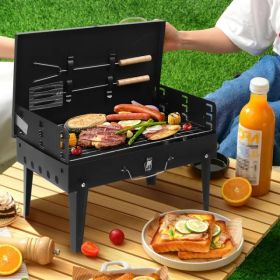 Barbecue Grill Outdoor Portable Charcoal Grill Collapsible Iron Square Charcoal Grill 17.32x10.63x8.66 Inch Black (Option: Black)