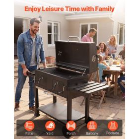 Charcoal Grill, 780 Sq.in. Extra-Large Charcoal Barbecue Grill With 2 Liftable Charcoal Trays & Folding Side Tables, High-Temp Powder-Coated Stee (Option: Black)