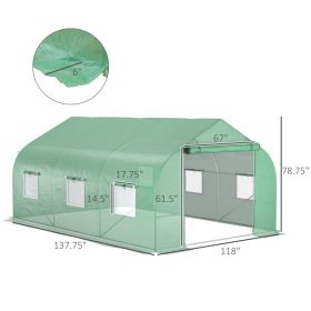 11.5' X 10' X 6.5' Outdoor Portable Walk-In Tunnel Greenhouse With Windows-Deep Green (Option: Green)