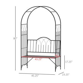 Metal Trellis Arbor Arch For Climbing Plants With Garden Bench, Grow Grapes & Vines, Patio Decor & 2-Person Outdoor Interlacing Decorative Seatin (Option: Black)