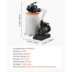 10 In Sand Filter Pump For Above Ground Pool, 0.33 HP 3000 GPH, Swimming Pool Sand Filter Pump With Pre-Assembled Core & Leak-Resistant Design, 6 (Option: Black)