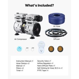 Pond Aerators, 5.2CFM Aeration System For Lake Up To 3 Acres, 3/4 HP Air Compressor, 1 Diffuser & 100' Weighted Tubings, Aeration Pump For Outdoo (Option: Default)