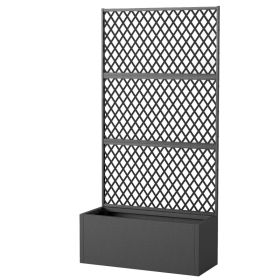 Metal Planter Box with Trellis, Raised Garden Bed with Trellis, Diamond Lattice Privacy Planter for Climbing Plants (Option: Black-1020x550x245 mm)