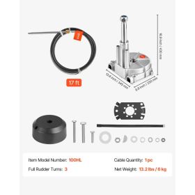 Boat Steering System, 17 Ft Boat Control Cable Outboard Rotary Steering System Kit With Aluminum Alloy Helm, Durable Marine Replacement For Fishi (Option: Black)