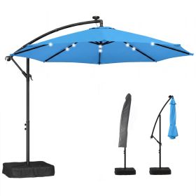 10 ft Cantilever Patio Umbrella with Light, Weight, Offset Hanging Outdoor Umbrella with Protective Cover, Lake Blue (Option: Lake Blue-1190x330x230 mm)