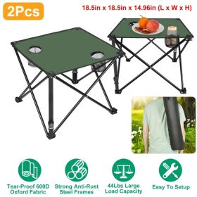1Pc-2Pcs Options - Foldable Camping Table Portable Picnic Table Lightweight Travel Desk With 2 Cup Holders Carrying Bag (Option: 2Pcs-Green)