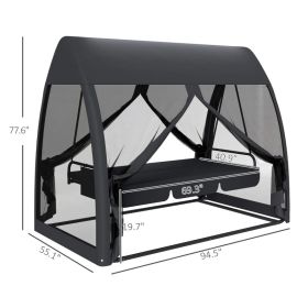 3 Seat Outdoor Swing Chair Convertible Covered Day Bed With Canopy, Mesh Netting, Steel Stand For Garden, Patio, Gray (Option: Gray Fabric)