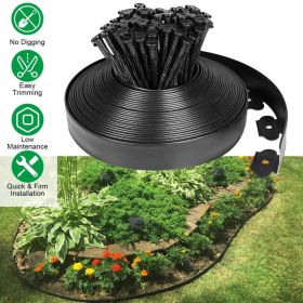 1Pc 32.8FT Non-Digging Plastic Garden Edging Kit Plastic Garden Border With 30 Spikes 2In Tall Border Edging For Garden Lawn Yard Flower Beds (Option: Black-30FT)