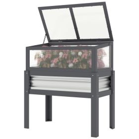 Raised Garden Bed with Flip-Up Mini Greenhouse, Elevated Planter Box with Legs and Bed Liner for Flowers, Vegetables (Option: Gray-980x540x145 mm)
