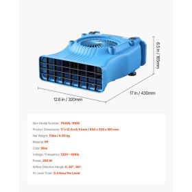 Blower Fan, Low Profile Air Mover Carpet Dryer, 1000 CFM, 2 Speeds, Multi-Angle Airflow, Lightweight Portable For Crawlspaces, Attics, Basements, (Option: Black)