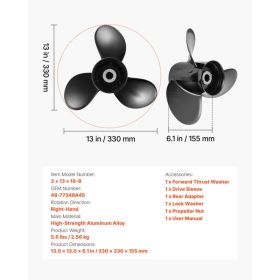 Outboard Propeller, Upgrade OEM 15 Spline Tooth Aluminum Outboard Boat Propeller Fit Mercury Engines 40-140 HP, 4-1/4" Gearcase, 3-Blade, RH (Rig (Option: Black)