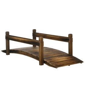 7.5' Wooden Garden Bridge with Planters, Stained Finish Arc Footbridge with Safety Railings for Backyard, Pond Stream, Stained Wood (Option: Carbonised Finish-1660x420x200 mm)