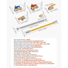 Water Heater Kit, 3/4 Inch Cold & Hot Water Plumbing Repair Kit With 600 WOG Isolation Valves, Pressure Relief Valve, Ball Valve, Gas Hose, Compa (Option: Black)