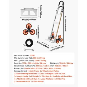 Stair Climbing Cart, 330 Lbs Stair-Climb Capacity, Aluminum Alloy Folding Trolley Cart With Telescoping Handle, 6 Wheels And 2 Bungee Cords, Stai (Option: Black)