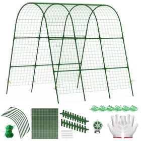 1Set Cucumber Trellis For Raised Bed Arch Garden Trellis For Climbing Plants Vine Vegetables Fruit Flower Grape U-Shaped Frame With Climbing Net (Option: Green)