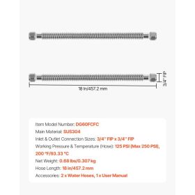 Water Heater Kit, 18 Inch Length Water Heater Flex Connector, Waters Heaters Installation Kit With 3/4" FIP X 3/4" FIP Inlet & Outlet Connection (Option: Black)