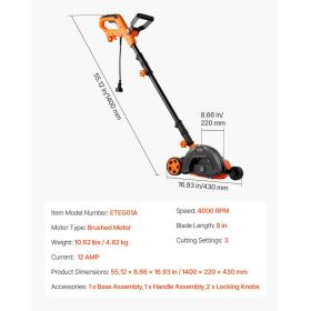 Lawn Edger, 8-inch Blade Length, 12 Amp Electric Edger Lawn Tool, 4000 RPM, With 3-Position Blade Depth, 65 Mn, Pivoting Handle, Dual Wheels, For (Option: Black)