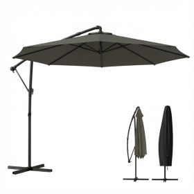 10 ft Offset Patio Umbrella with Cover, Hanging Cantilever Umbrella with 360° Rotation, Crank Handle, Tilt, Tan (Option: Tan-1190x360x170 mm)