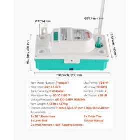 Condensate Pump, 1/24 HP, 110 GPH, 24 Ft Lift, 100-240V Automatic AC Condensation Removal Pump With Safety Switch & 20 Ft Tubing, For Air Conditi (Option: Black)