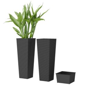 23.6 Inch Tall Planters for Outdoor Plants, Set of 2 Plastic Flower Pots with Drainage Holes, Black (Option: Black-770x280x260 mm)
