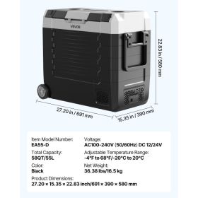 Car Refrigerator, DC 12/24V AC100-240V Compressor Electric Cooler,  -4°F To 68°F Truck Refrigerator With APP Control, Wheels & Dual Zone, 58 QT C (Option: Black)