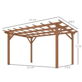 Outsunny 10' X 13' Wood Pergola, Outdoor Gazebo Grape Trellis With Stable Structure For Climbing Plant Support, Dark Brown,For Multi-package Item (Option: Dark Brown)
