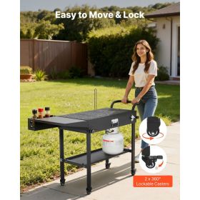 Outdoor Grill Cart, 31.0 X 17.0 Inch Tabletop Size Grilling Table, Foldable Outdoor Cooking Table With Tissue Holder, Hooks, Wheels, Side Table, (Option: Black)