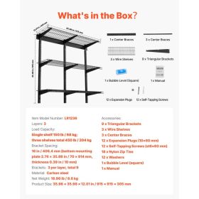 3-Tier Heavy Duty Wall Garage Shelving, 0.9 X 3 Ft Steel Wall Mounted Shelving Unit, 11 X 36 Inch Per Shelf Floating Storage Metal Rack For Garag (Option: Black)