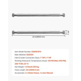Water Heater Kit, 24 Inch Length Water Heater Flex Connector, Waters Heaters Installation Kit With 1" FIP X 1" FIP Inlet & Outlet Connection For (Option: Black)