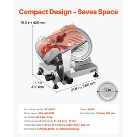 Commercial Meat Slicer, 320W Electric Deli Food Slicer With 12" Carbon Steel Blade, Built-In Sharpener & 0-0.6" Adjustable Thickness For Frozen M (Option: Black)