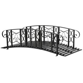 6' Metal Arch Backyard Garden Bridge with 660 lbs. Weight Capacity, Safety Siderails, Vine Motifs, Easy Assembly for Backyard Creek, Stream, Pon (Option: Black-1045x740x240 mm)