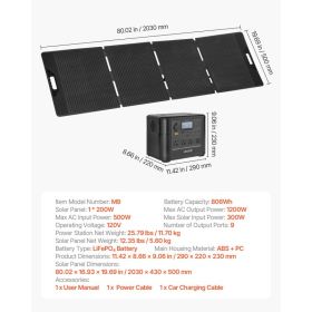 Portable Power Station With 200W Solar Panel, 1200W Solar Generator Power Station, 806Wh LiFePO4 Battery Backup With 9 Output Ports For Home Emer (Option: Black)