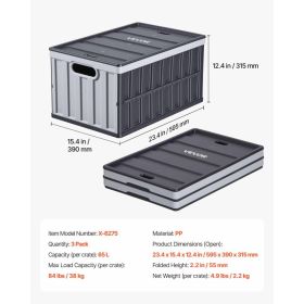 Plastic Collapsible Storage Bins With Lids, 65L 3 Packs, Stackable Folding Storage Crates With Handles, Holds 84 Lbs Per Bin, Heavy Duty Containe (Option: Black)