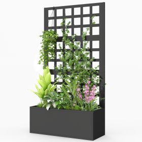 Galvanized Raised Garden Bed Planter Box with Trellis for Climbing Plants, Vegetable, Vines, 24" x 9" x 44.5", Black (Option: Black-685x150x410 mm)