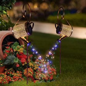 Solar Lights Outdoor Decorative, Metal Solar Watering Can Outdoor Lights IP65 Waterproof, Hanging Garden Decor Yard Lights Outside Patio Lawn, Gi (Option: 2Pcs)