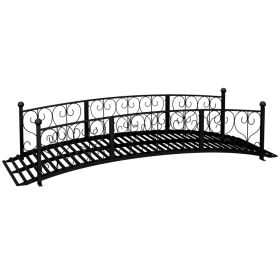 7' Metal Arch Garden Bridge Arc Footbridge with Side Railings Decorative Scrollwork, Black (Option: Black-840x740x245 mm)