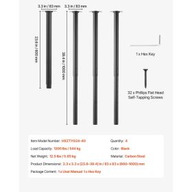 Adjustable Table Legs, 24-40 In Round Steel Furniture Legs, 1200 Lbs Max Load Heavy Duty, Quick Installation, Ideal For Home Office Desk DIY, Cof (Option: Black)