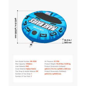 Towable Tubes For Boating, 3-Rider Inflatable Boat Tubes And Towables, 510lbs Capacity Water Sport Tube For Boat To Pull - With Anti-Slip Pad, Fu (Option: Black)