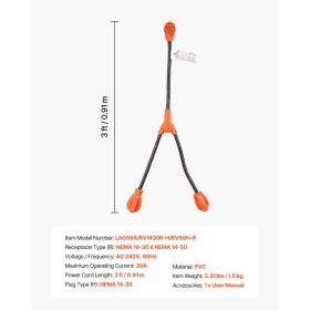 Y Splitter Adapter, 30 Amp, 4 Prong Outlet 240 Volt Dryer To EV Charger Adapter, NEMA 14-30P To 14-30R/14-50R, With Grip Handle, Heavy Duty 10 AW (Option: Black)