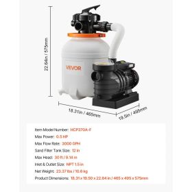 FlashPure Sand Filter Pump, 12 In For Above Ground Pool, 0.5 HP 3000 GPH, Swimming Pool Filter System With Timer, 6X Faster Filtration, Media Ins (Option: Black)