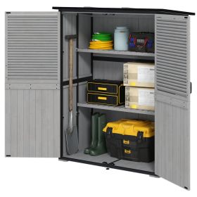 Outsunny Wood Storage Shed, Outdoor Garden Shed with Asphalt Roof, 2 Shelves, Lockable Doors and Adjustable Feet, Gray (Color: Gray)