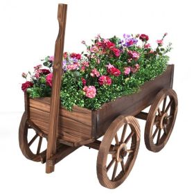Wood Wagon Planter Pot Stand with Wheels (Material: Fir wood)