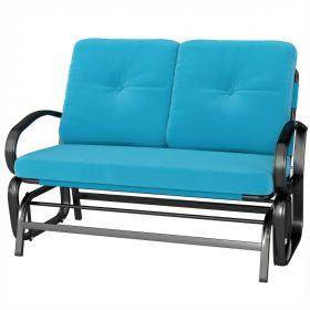 Outdoor Glider Bench, 2-Person Patio Rocker Loveseat with Tufted Cushions, Steel Frame for Porch, Garden Backyard, Blue (Option: Blue-1150x690x280 mm)